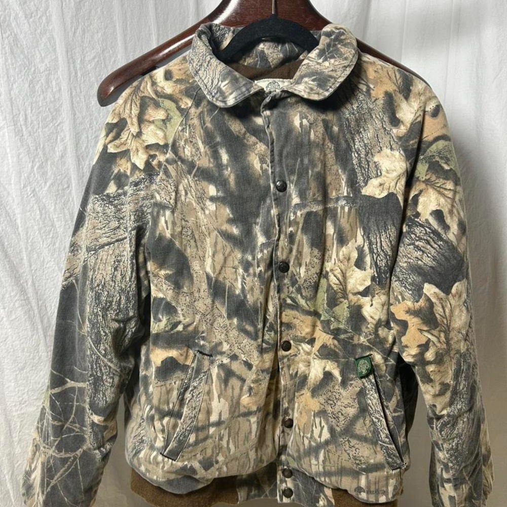 Vtg Mossy Oak Hunting Jacket Insulated Camo Tree Large Etched Button USA